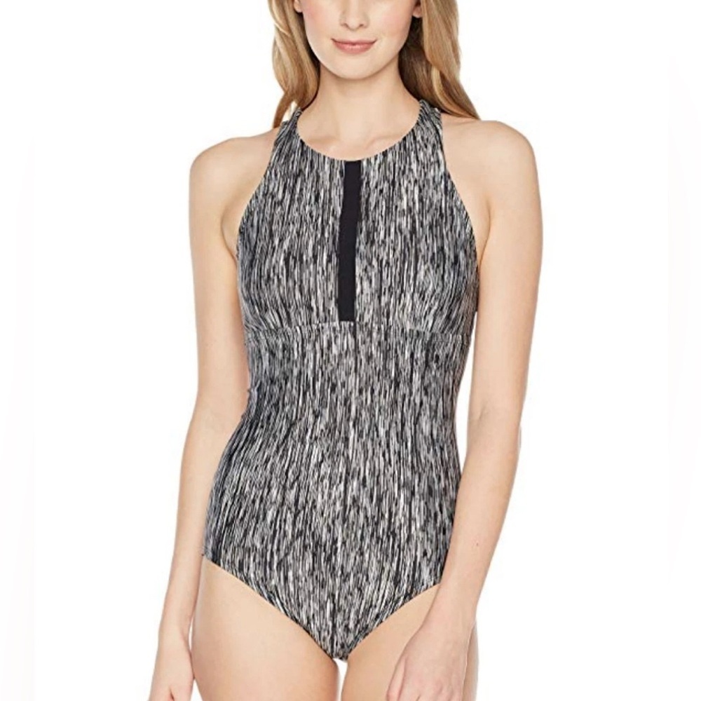 Nike Heather Black, High Neck, One-Piece Swimsuit, NWT- size L